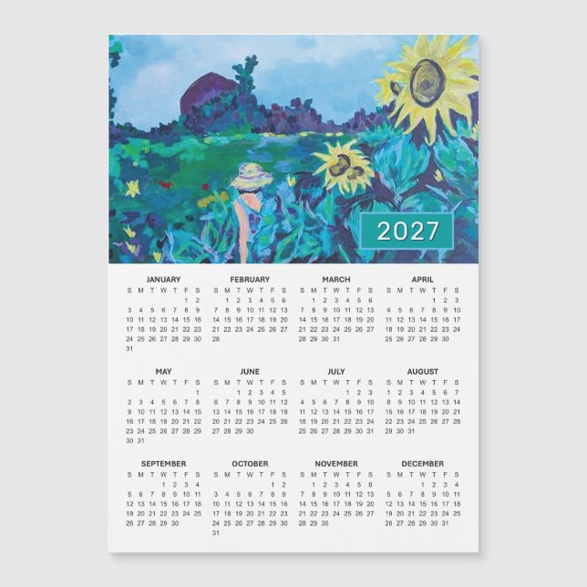 2027 Kvinna i Solrosfält Målning Kalender (Framsida)