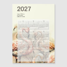 2027 Levande Flamingoflock Tropisk Kalenderkort