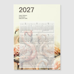 2027 Levande Flamingoflock Tropisk Kalenderkort