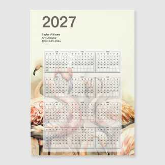 2027 Levande Flamingoflock Tropisk Kalenderkort