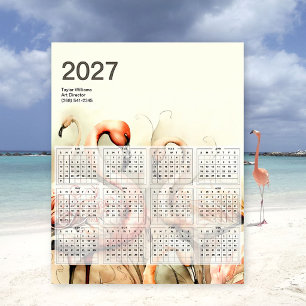 2027 Livlig Flamingoflock Tropisk Konstkalender Poster