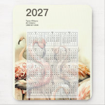 2027 Livlig Flock Kalender för Flamingo och Tropis