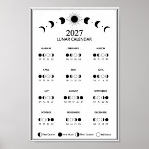 2027 Lunar Cycles Minimalistisk månfas kalender Poster