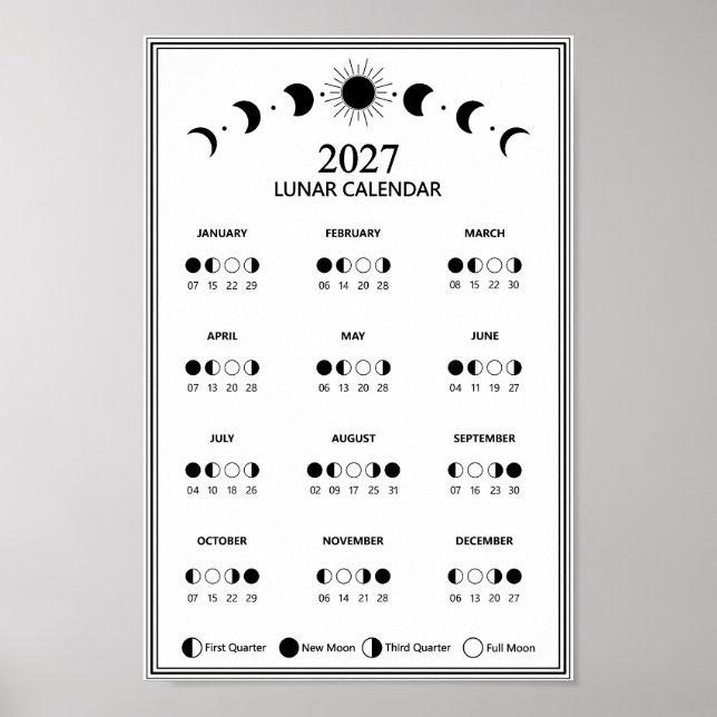 2027 Lunar Cycles Minimalistisk månfas kalender Poster (Framsidan)
