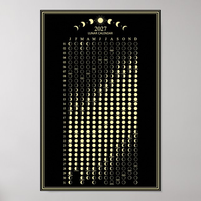 2027 Lunar Cycles Minimalistisk månfas kalender Poster (Framsidan)