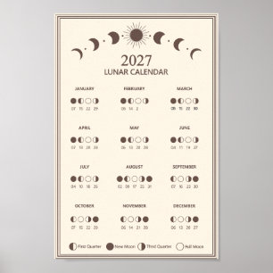 2027 Lunar Cycles Minimalistisk månfas kalender Poster