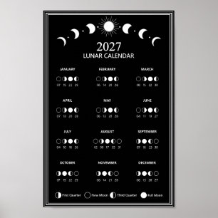 2027 Lunar Cycles Minimalistisk Månfas Kalender Poster