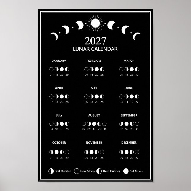 2027 Lunar Cycles Minimalistisk Månfas Kalender Poster (Framsidan)