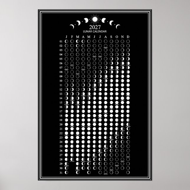 2027 Lunar Cycles Minimalistisk månfas kalender Poster (Framsidan)