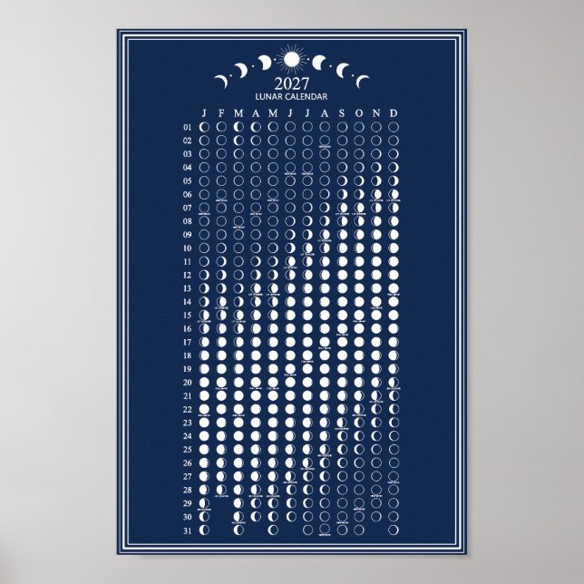 2027 Lunar Cycles Minimalistisk månfas kalender Poster (Framsidan)