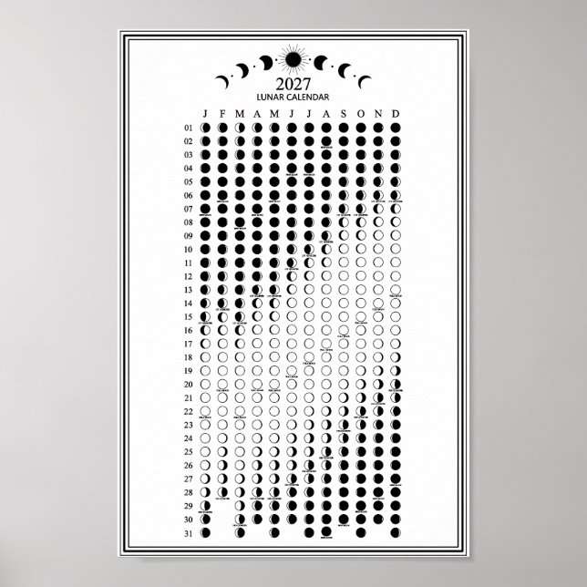 2027 Lunar Cycles Minimalistisk månfas kalender  Poster (Framsidan)