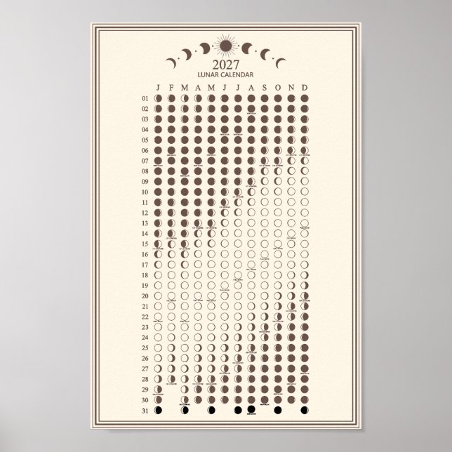 2027 Lunar Cycles Minimalistisk månfas kalender Poster (Framsidan)