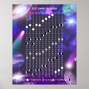 2027 Lunar Kalender i Färgrika Galaxer Poster