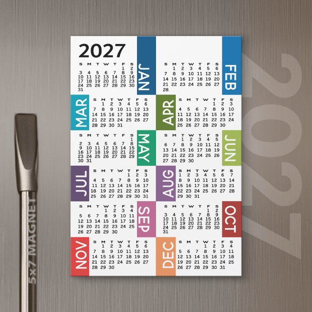 2027 Magnet Kalender - Månad funky färgglada månad (2027 Calendar Magnet)