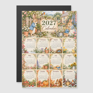 2027 Magnetisk kalender - Kaniner i stugträdgård