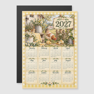 2027 Magnetisk Kalender -Vintage Farmhus Kycklinga