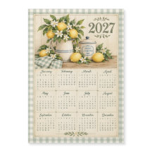 2027 Magnetisk kalender - Vintage Gingham och citr