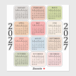2027 Micro Calendar Pastel Color Bujo Planner  Klistermärken