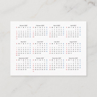 2027 Mini Kalender SÖNDAGS Start Sans Serif-tecken Visitkort