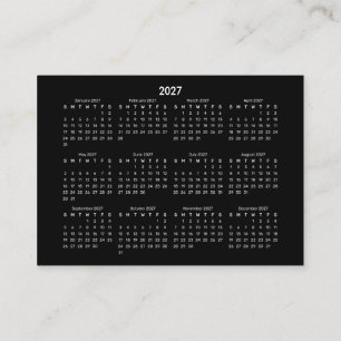 2027 Mini POCKET Kalender SÖNDAG Start SVART Visitkort