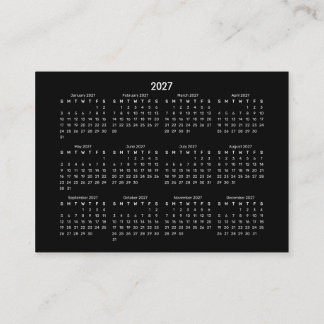 2027 Mini POCKET Kalender SÖNDAG Start SVART Visitkort