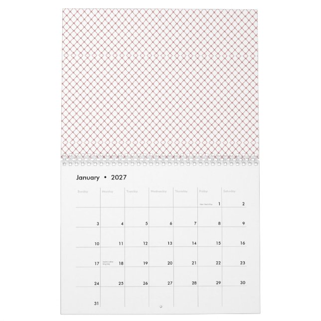 2027 Minimalistisk kalender | Röd rutnäts hemdekor (Jan 2027)