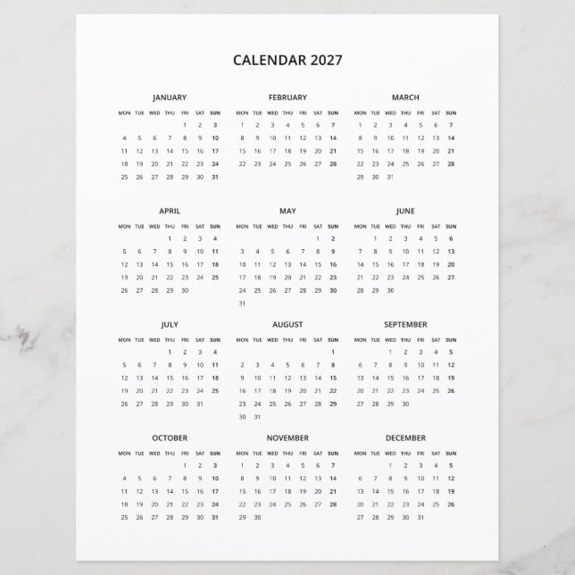 2027 Modern minimalistisk utskrivbar kalender i sv (Framsida)