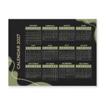 2027 Modern Olivgrön Svart Årskalender