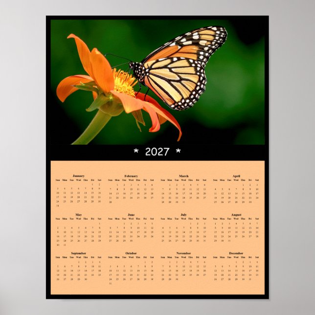 2027 Monark Fjäril Väggkalender - Pollinerare Poster (Framsidan)