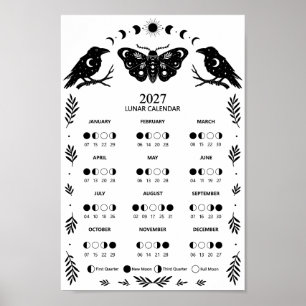 2027 Moth Crow Celestial Lunar Månkalender Poster