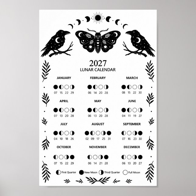 2027 Moth Crow Celestial Lunar Moon Calendar Poster (Framsidan)