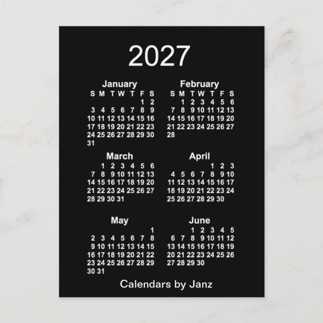 2027 Neon White 6 Month Mini Calendar från Janz Vykort (Framsida)