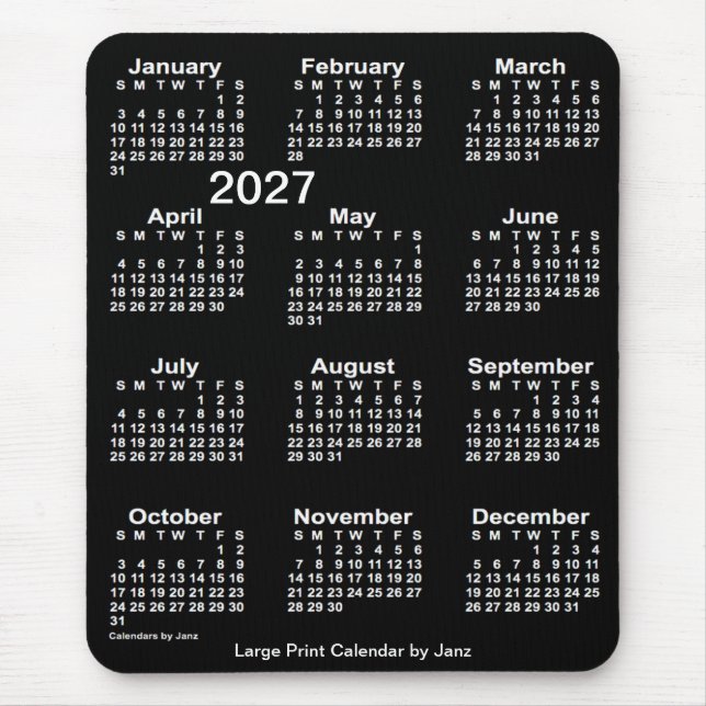 2027 Neon White Large Print Calendar från Janz Musmatta (Framsidan)