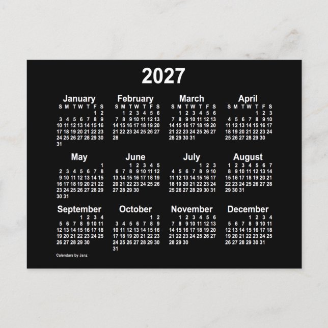 2027 Neon White Mini Kalender av Janz Vykort (Framsida)