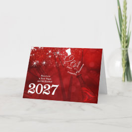 2027 Nyår i röd och vit champagne Helgkort