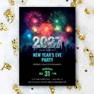 2027 Nyårsfest Elegant fyrverkeri Inbjudningar