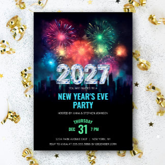 2027 Nyårsfest Eleganta Fyrverkerier Inbjudningar