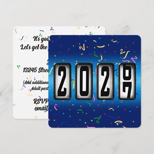 2027 Odometer Nyårsfest Inbjudningar (Fram/baksida)