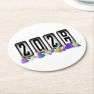 2027 Odometer Nyårsfest Underlägg Papper Rund