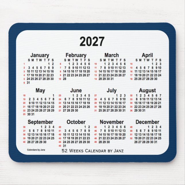 2027 Polisbox Blue 52 veckor Kalender från Janz Musmatta (Framsidan)
