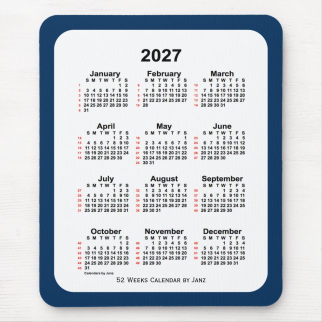 2027: Polisbox Blue 52 Week Kalender från Janz Musmatta (Framsidan)
