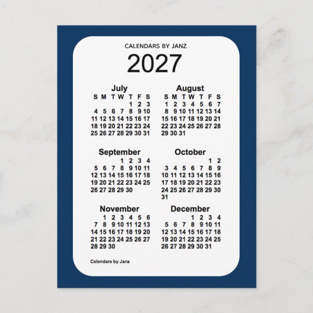 2027 Polisbox Blue 6 Month Mini Calendar av Janz Vykort (Framsida)