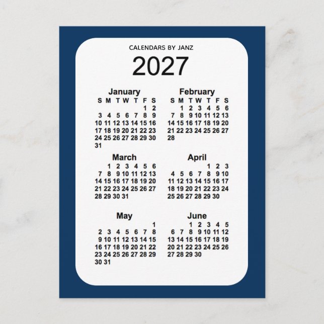 2027 Polisbox Blue 6 Month Mini Calendar av Janz Vykort (Framsida)
