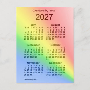 2027 Rainbow 6 Månaders Mini Kalender av Janz Vykort