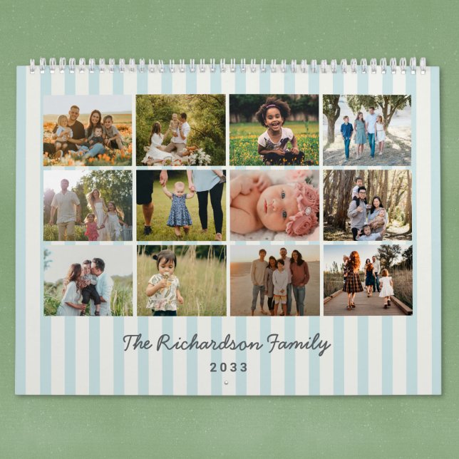 2027 Randig Anpassad Fotokalender  Kalender (trendy blue stripes pattern family photo calendar)