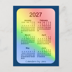 2027 Regnbågsblått 6 månaders Mini-kalender från J Vykort