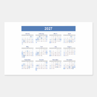 2027 rektangulär månatlig kalender rektangulärt klistermärke