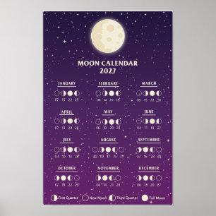 2027 Rymd Lunar Cycles Galaxy Månfas Kalender Poster