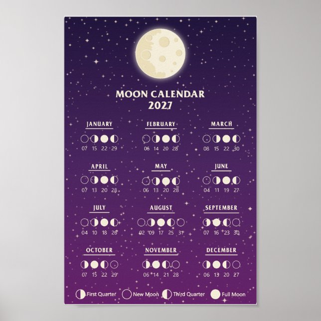 2027 Rymd Lunar Cycles Galaxy Månfas Kalender Poster (Framsidan)