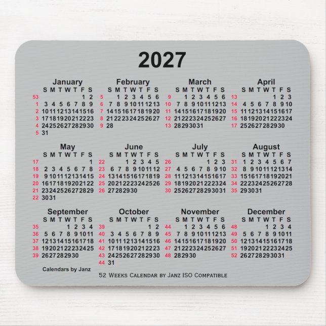 2027 Silver 52 veckor ISO Calendar av Janz Musmatta (Framsidan)